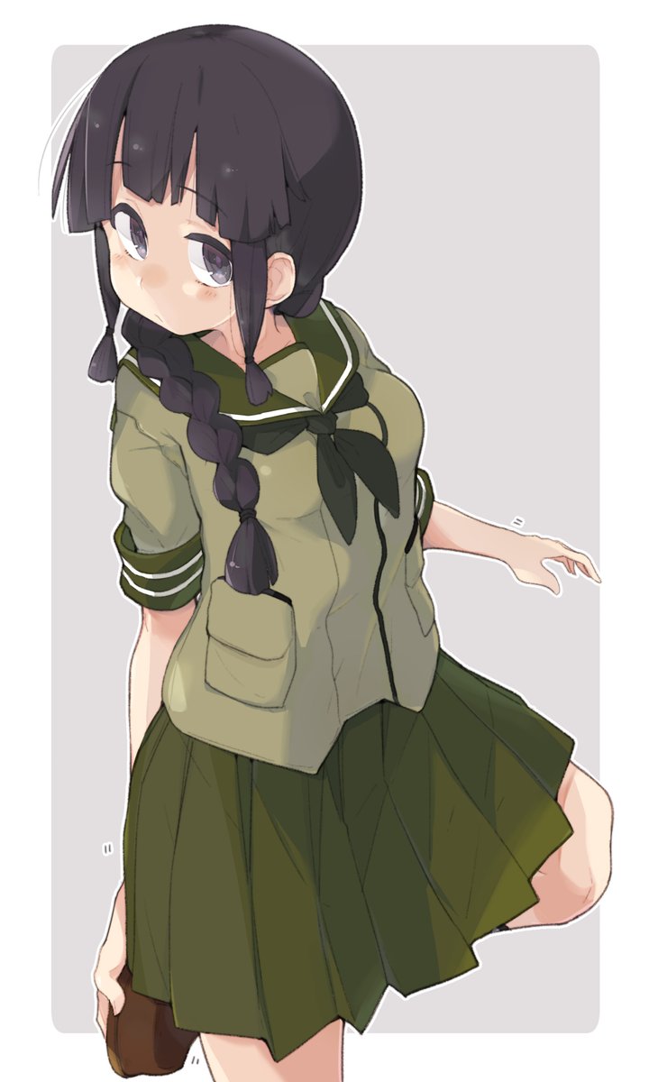 kitakami (kancolle) 1girl solo black hair braid skirt school uniform single braid  illustration images