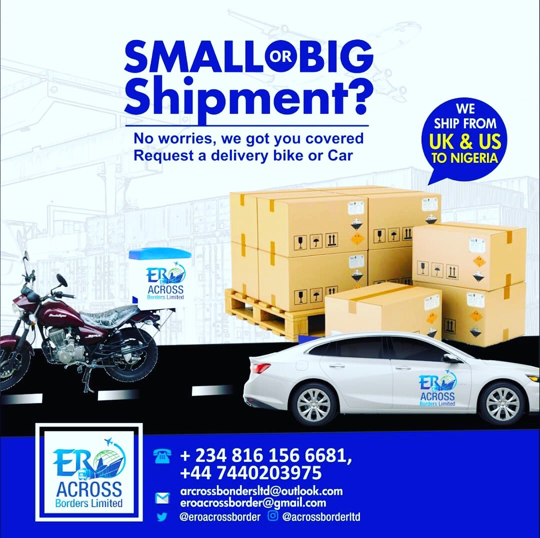 Your safe delivery is our satisfaction.

Register FREE on our Website, Send us a DM now. We cargo from UK & USA to any destination in Nigeria
:
:
:
:
#acrossborders #nigeriatouk #ustonigeria #uktonigeria #cargo #shipping #seacargo #globallogistics #worldwide #aircargo #exposedgp