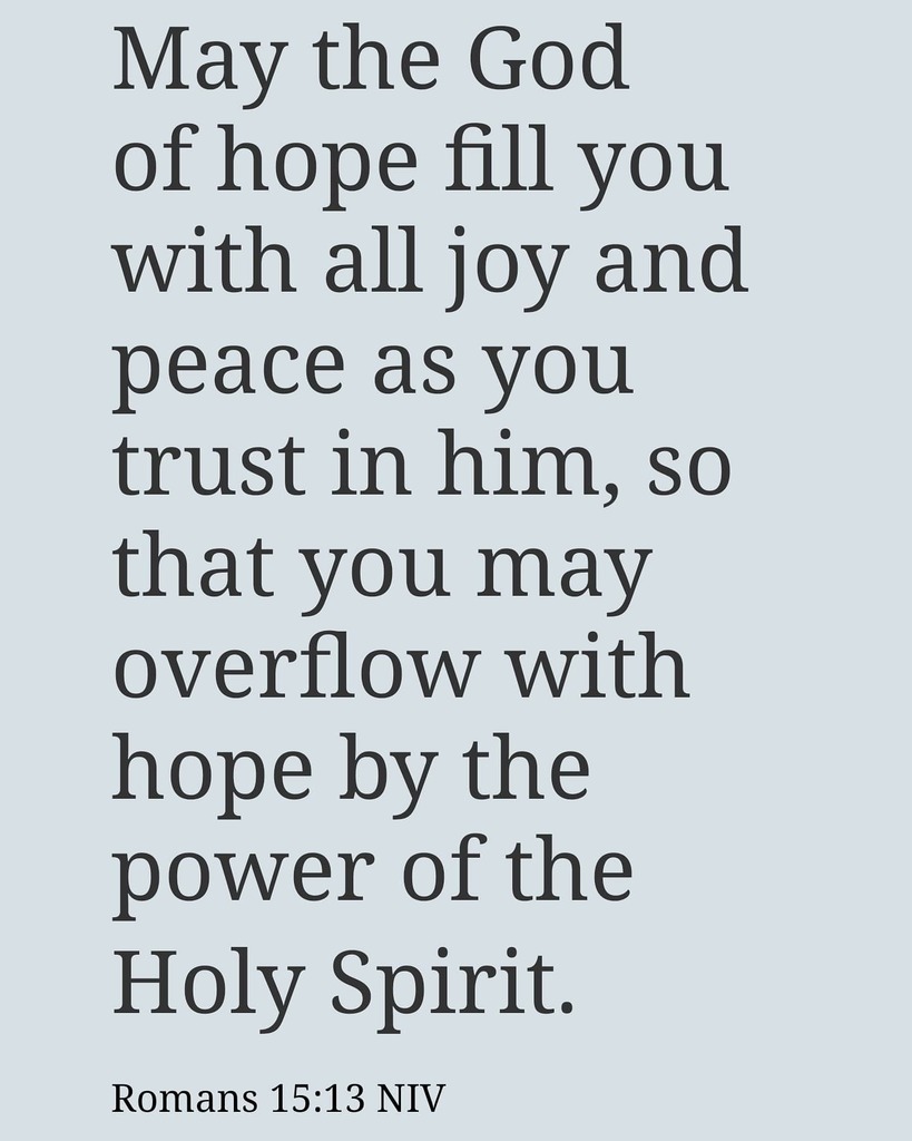 GospelGh's tweet photo. #Verse4Today
May the God of hope fill you with all joy and peace as you trust in him, so that you may overflow with hope by the power of the Holy Spirit. (Romans 15:13)
-
-
-
#startwithvim #joy #peace #overflow #holyspirit #power #romans #bible #scriptur… https://t.co/uxxsAPztJY https://t.co/PLNWr69vgE