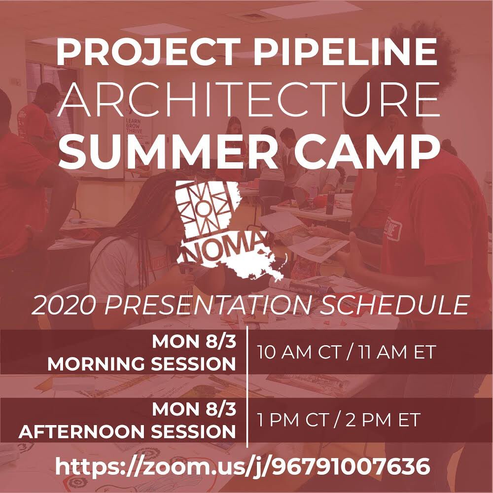 SoDaemmGood's tweet image. NOMA Louisiana Project Pipeline Virtual Summer Camp presentations are today, 10-3.
join us to celebrate our high school campers’ wonderful work! #projectpipeline #noma #architecture #designjustice