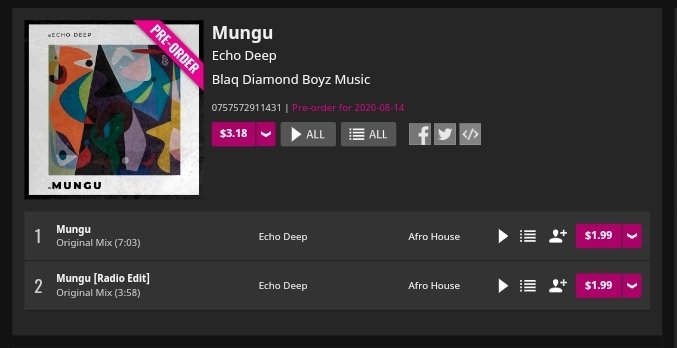 Echo Deep (@realechodeep) on Twitter photo Quarantine or not, nothing is changing in my everyday life, Here is my brand new Single called "MUNGU"
Available now on Pre-order and should drop next Friday, 14th <a href="/Traxsource/">Traxsource</a>
traxsource.com/track/7792937/…
<a href="/Shimza01/">SHIMZA</a> <a href="/RealBlackCoffee/">Black Coffee</a> <a href="/ManooKossi/">Emmanuel Manoo Kossi</a> <a href="/CuloeDeSong/">Culoe De Song</a> <a href="/KususaOfficial/">Kususa</a> Quarantine or not, nothing is changing in my everyday life, Here is my brand new Single called "MUNGU"
Available now on Pre-order and should drop next Friday, 14th <a href="/Traxsource/">Traxsource</a>
traxsource.com/track/7792937/…
<a href="/Shimza01/">SHIMZA</a> <a href="/RealBlackCoffee/">Black Coffee</a> <a href="/ManooKossi/">Emmanuel Manoo Kossi</a> <a href="/CuloeDeSong/">Culoe De Song</a> <a href="/KususaOfficial/">Kususa</a>