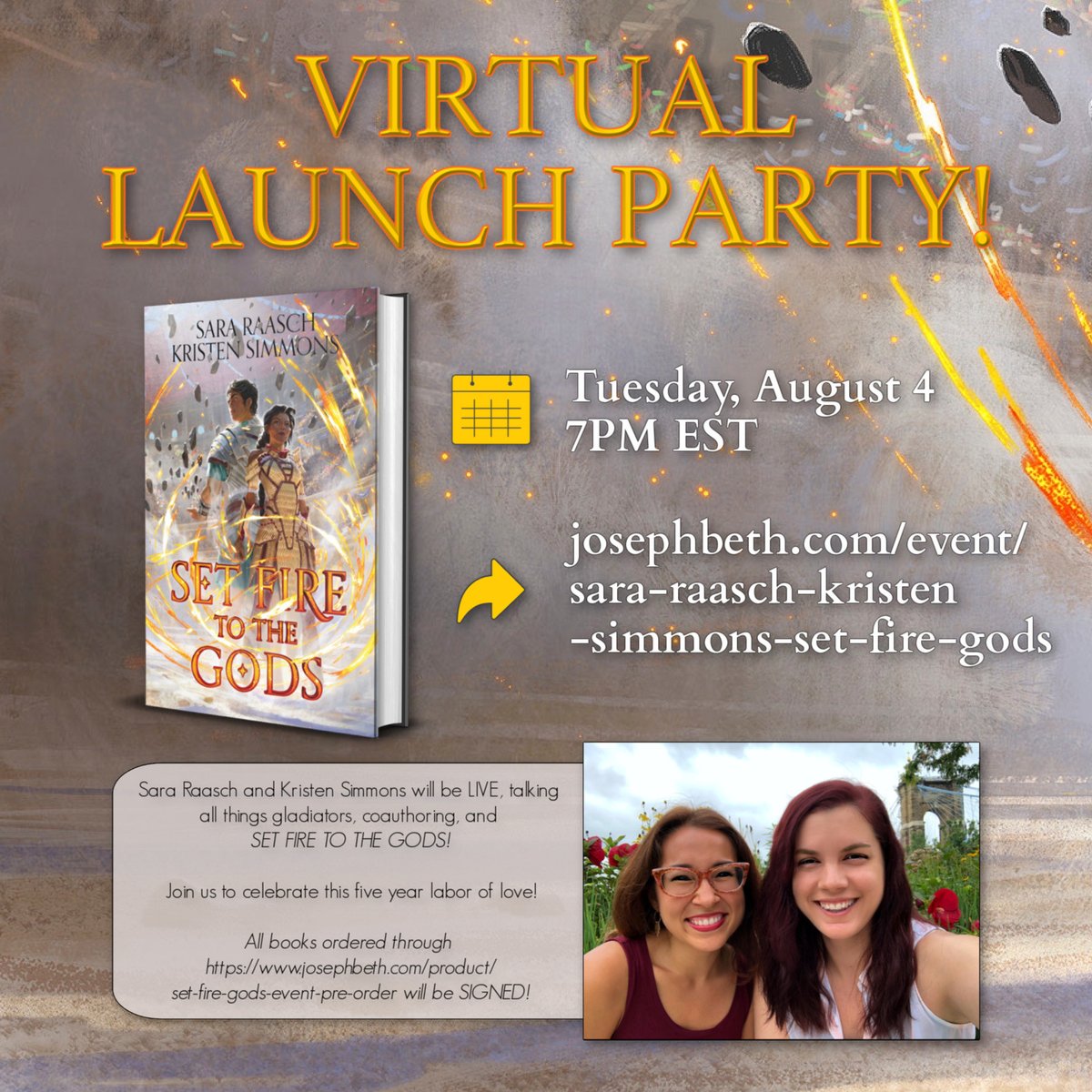 If you want to hear more about SET FIRE's SO VERY TRUE ACTUALLY REAL origins, tune in to our virtual launch party TOMORROW at 7PM EST! It's being hosted by the one, the only,  @JosephBethCincy!