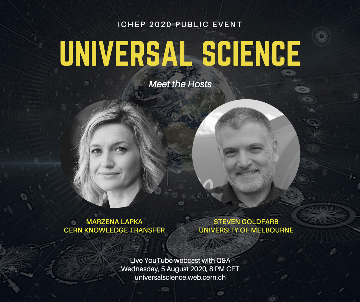 IppogOrg's tweet photo. Introducing our Hosts!  Universal Science is an @ICHEP2020 online event this Wed, 5 Aug, 8pm CET (2pm ET in USA). Post your questions and join us live at https://t.co/Ri9VdnA7HY  #ICHEP2020 https://t.co/6G6QyXWySG
