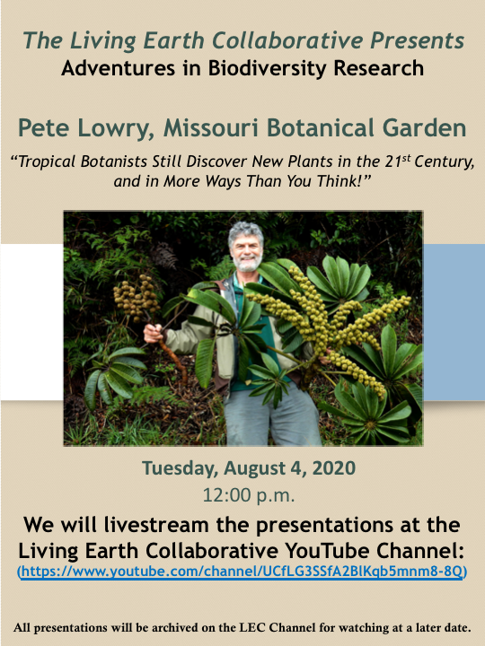 W_FarfanRios's tweet photo. If you are interested in biodiversity discovery, don't miss Dr. Lowry's talk! @mobotgarden and #LivingEarthCollaborative Presents: Adventures in Biodiversity!
Tuesday, August 4 2020, 12:00 CT
Live stream and archive here: https://t.co/O1uPkPAnSN https://t.co/WJRRgh7onS