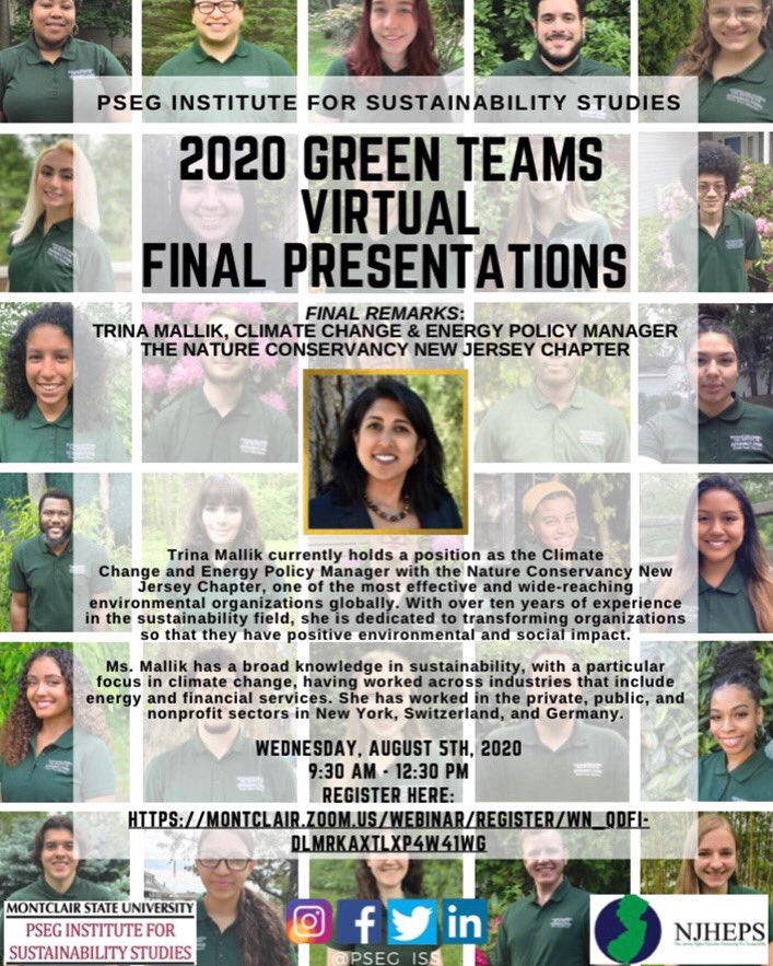 pseg_iss's tweet photo. #ClimateChange and #EnergyPolicy Manager at @nature_nj , #TrinaMallik will be our #finalremarks for our #GreenTeams2020 Final Presentations! Join us at 9:30AM on Wednesday, August 5th to hear results from the #GreenTeams this summer! Link to pre-register: https://t.co/o9tfnt1vuk https://t.co/9iZxA9NF2f