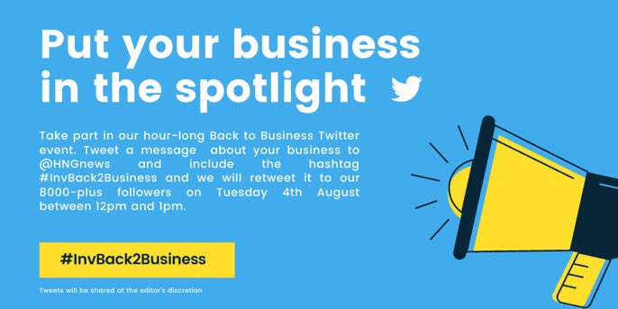HNGnews's tweet photo. 📣 Calling all Inverness businesses! We want to help you promote that your business is open. Send us a tweet about your business &amp; include the hashtag #InvBack2Business We’ll retweet it tomorrow (Tues 4th Aug) to our 8000-plus followers  @InvernessBID #SupportLocal https://t.co/UAzLbeDbDL