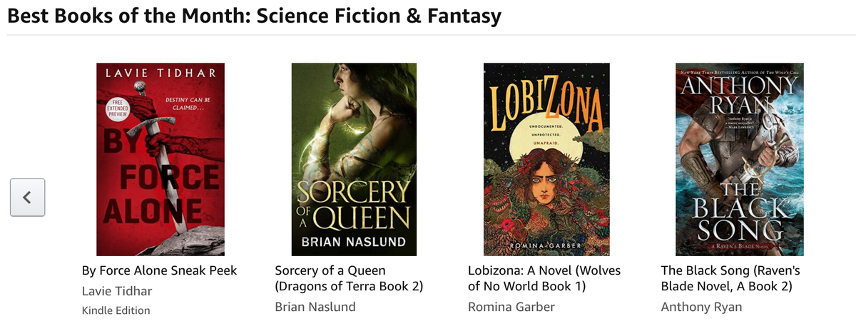 torbooks's tweet photo. We're excited to kick off August with 4(!) books on 'Best Books: Sci-Fi & Fantasy' by @amazonbooksโCONGRATS to #DealWithTheDevil by @KitRocha, #TheTyrantBaruCormorant by @sethjdickinson, #ByForceAlone by @lavietidhar, & #SorceryofaQueen by @BrianNasl!
https://t.co/HRVl6UlAaR https://t.co/JzEQosnZAC