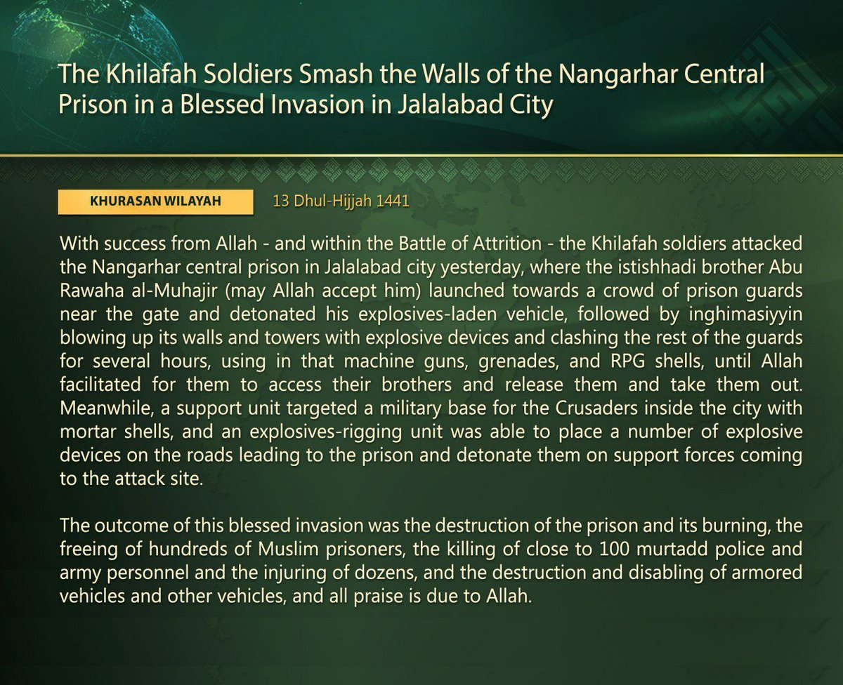 English translation of the ISKP claim for Jalalabad attack.  #Nangarhar  #Afghanistan