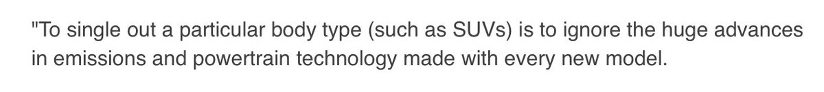 Tbh Mike it’s more that we looked at all of the dirtiest cars for sale in the UK, and found that most of them are SUVs (see tweet 5 in thread). So ‘SUV’ is a very serviceable shorthand for ‘large, carbon intensive private vehicle’ 11/