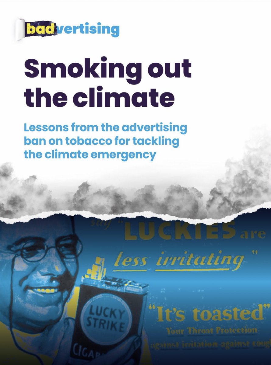 The parallels between smoking/cancer & SUVs/climate change are striking. My excellent  @NewWeatherInst colleague  @davidboyle1958 has taken a v readable deep dive into the lessons for today’s climate struggle of the battle to curb tobacco ads, here   https://static1.squarespace.com/static/5ebd0080238e863d04911b51/t/5f1fe08099156872c6ca1e59/1595924618033/Smoking+Out+The+Climate+FINAL.pdf 13/