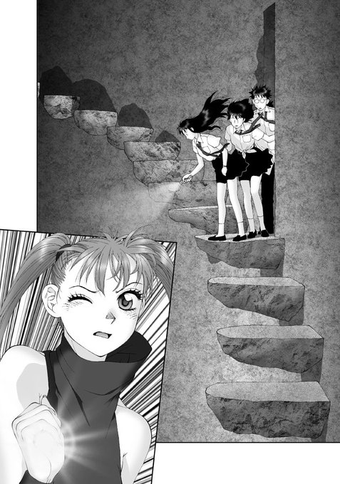 オイラの単行本「かごめかごめ」から
台詞フキダシ擬音無し絵その,54
ほとんどのページに悪あがき修正をしています

この大きな縦坑は主人公の実家の真下にあって2枚目の頭上に見えてるのはその実家の基礎部分なのです…_φ(>∇<;) 