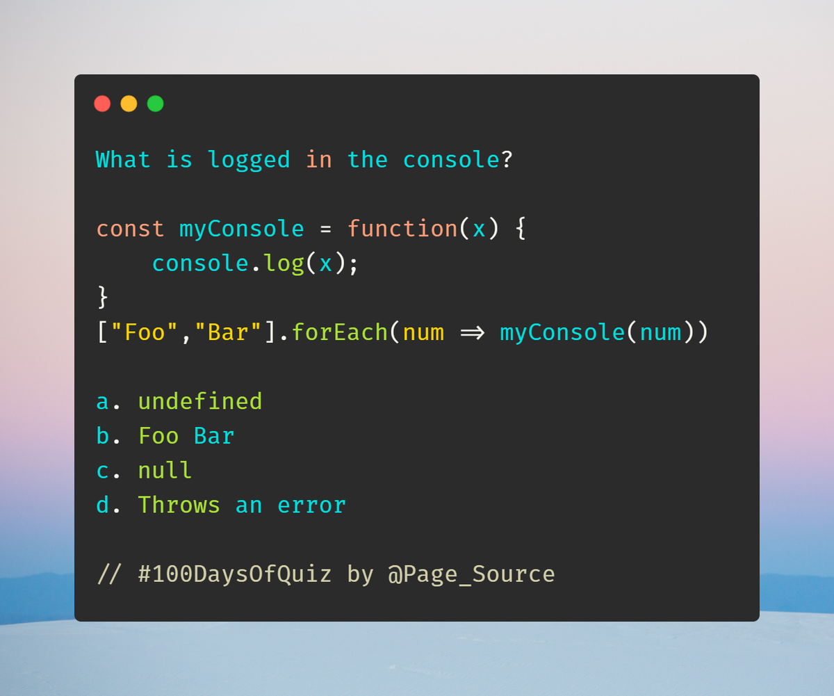 Day 4 question in  #100DaysOfQuiz - #JavaScript  #CodeNewbie  #100DaysOfCode