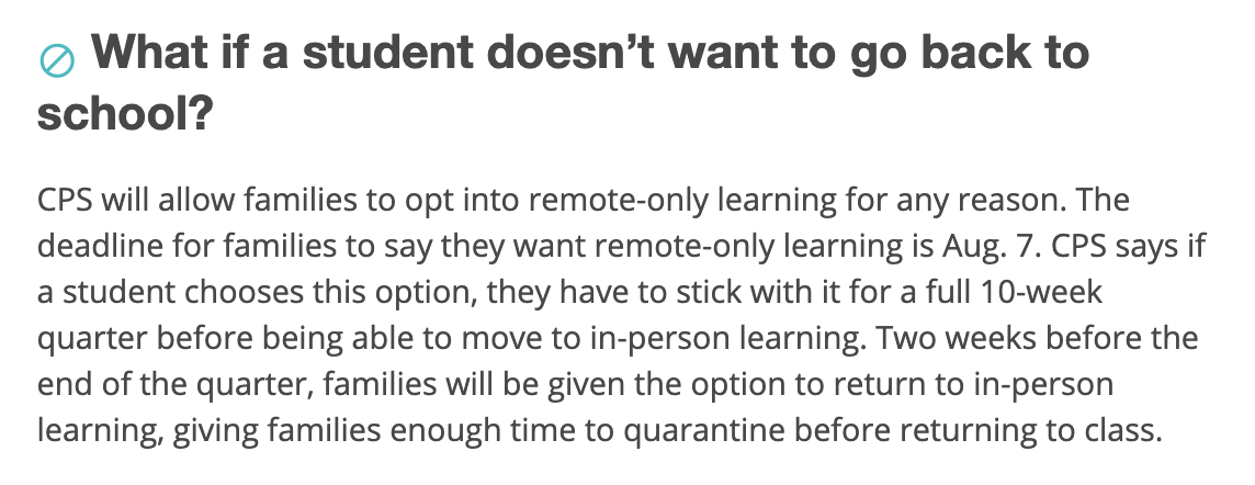 UPDATES: Chicago Public Schools families have until Friday, August 7, to opt into remote-only learning, a decision students will have to stick with for a full 10-week quarter. bit.ly/2Con9cR
