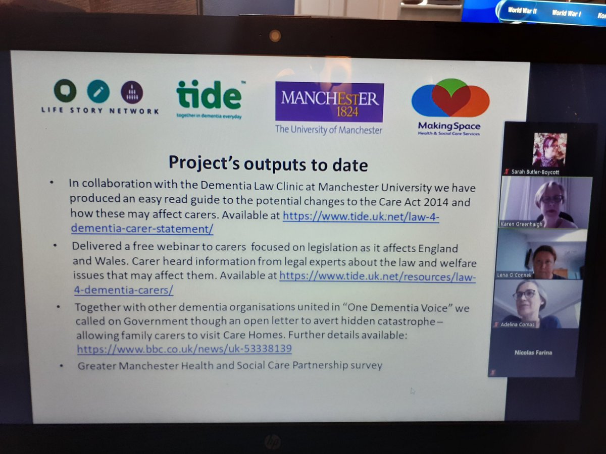 We're at the @LTCcovid webinar sharing our Law for Dementia Carers project in partnership with @MakingSpaceUK @LifeStoryNetwrk @law_uom