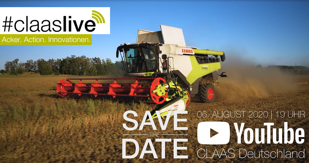 SAVE THE DATE: donderdag 6 augustus van 19.00 tot 20.00 presenteert CLAAS de nieuwste innovaties van 2021 in een online event 

youtube.com/claasdeutschla…