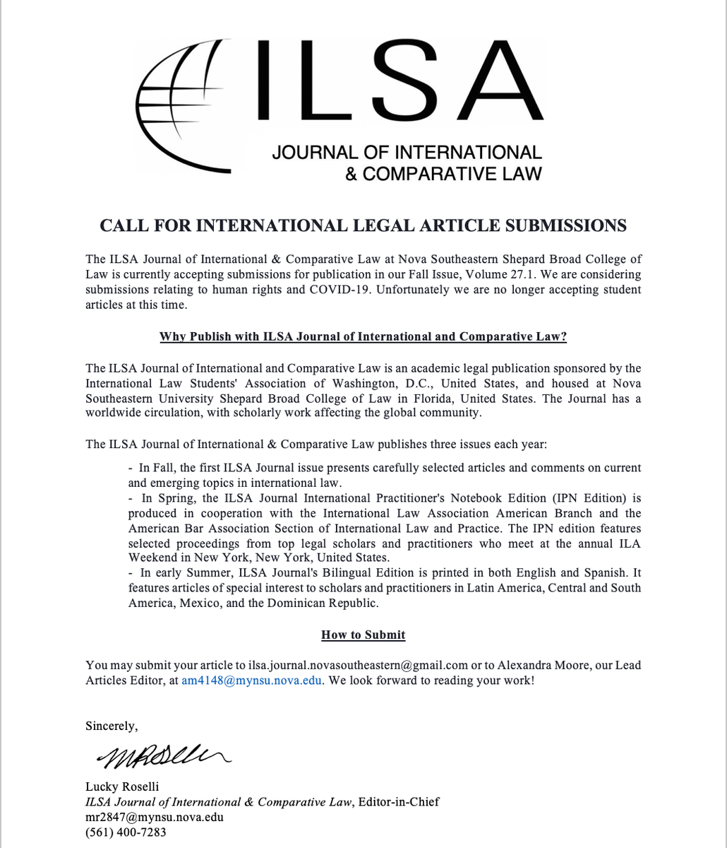 ILSA_Journal's tweet image. FINAL call for submissions!!! #LRSubmissions #InternationalLaw #HumanRights #COVID19