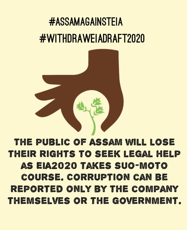 #DraftEIA2020 legitimises violations by those who start projects without environment clearance, weakens public consultation process, gives many discretionary powers to authorities. <a href="/moefcc/">MoEF&CC</a> <a href="/PrakashJavdekar/">Prakash Javadekar</a> #AssamAgainstEIA #WithdrawDraftEIA2020