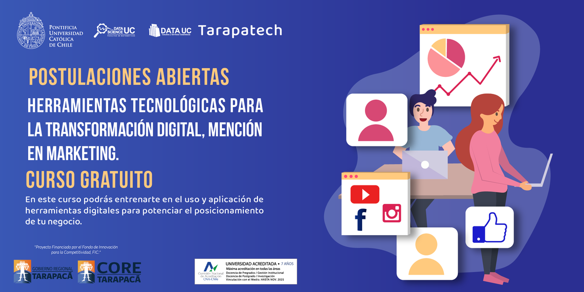 TarapacaUC's tweet photo. 🔎Conoce herramientas para crear tu propio sitio web de manera fácil y qué contenidos debe tener para potenciar tu negocio con el curso gratuito y certificado FIC #Tarapatech. Son 100 becas para emprendedores que viven en #Tarapacá ¡Inscríbete!👉https://t.co/jtZj1r9lCg
#Iquique https://t.co/F7Hahi4kOJ