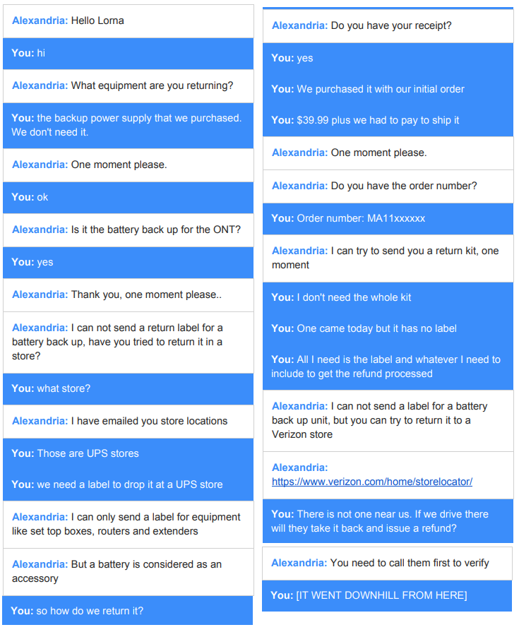 2/2 There is no way to return it. None. 

This is a half hour spent with <a href="/verizonhelp/">verizon fios</a> that I will never get back.