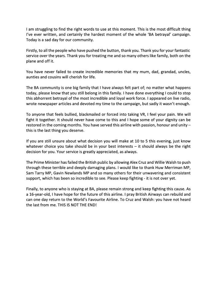 Please please read this @British_Airways workers and share it to any you know. Thank you for your service and this is not the end. #babetreyal #BAStopThinkAgain #WeAreBA #Backinthehold #fireandrehire @BASSA_2000 @BaBetrayal