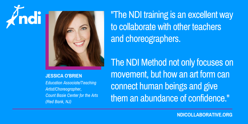 NationalDance's tweet photo. The NDI Collaborative is excited to spotlight a recent teaching artist training participant and their experience with the #NDICollaborative. Meet Jessica O'Brien who enrolled in NDI &amp; The Art of Teaching and Level 1 &amp; Level 2 online. Learn more at https://t.co/ZiXUoWeAQ0. https://t.co/Ipw0c6bNw3