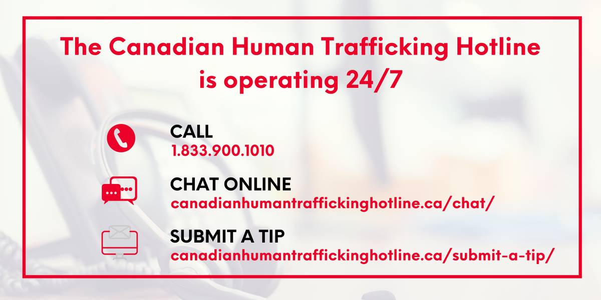 thecanadiancntr's tweet photo. The Canadian Human Trafficking Hotline continues to operate 24/7. Hotline Response Advocates are available to connect victims and survivors of #humantrafficking with social and emergency services in communities across #Canada in 200+ languages. #KnowHumanTrafficking https://t.co/069gkQBQH7