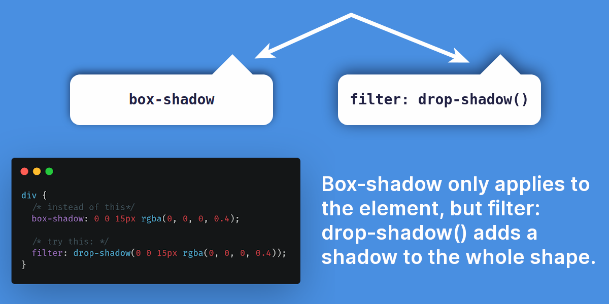 Kilian Valkhof on Twitter: "Box-shadow is only applied to its own element ☹️ If you use pseudo elements or child elements to add a "pointer" to elements, filter: drop-shadow() will add the Kilian Valkhof on Twitter: "Box-shadow is only applied to its own element ☹️ If you use pseudo elements or child elements to add a "pointer" to elements, filter: drop-shadow() will add the
