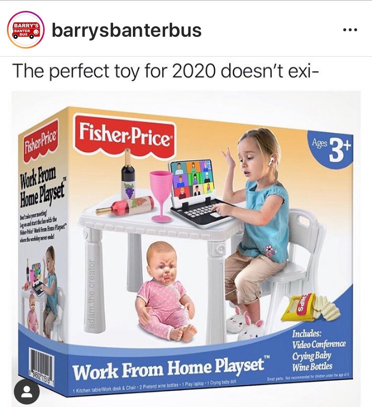 CorkNutrition's tweet photo. The #workingfromhome play set, complete with video conferencing, a crying baby & wine bottles!! Too funny!! 🤣🤣🤣 #Christmas2020 #christmasshopping #BankHolidayWeekend #AugustWeekend @barrybanterbus1 https://t.co/WlnkC9jXwB