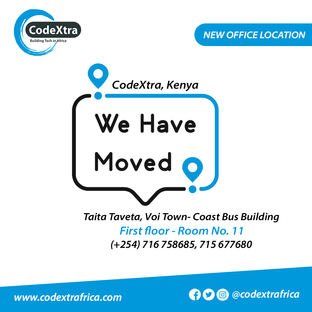 codextrafrica's tweet photo. CodeXtra Africa, Kenya Branch Relocated
https://t.co/xhlgAVw9R0
#codextrafrica #codextratrends #codextratv #codextraskills #textcus https://t.co/pAB5eT3kFd