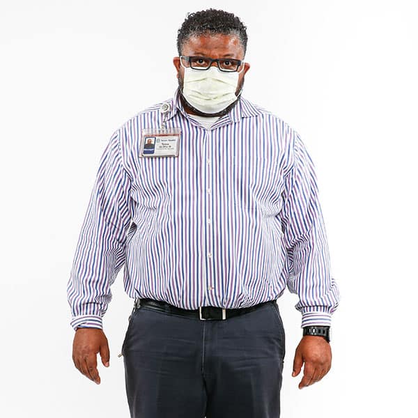 Tyree Griffin III is an environmental services supervisor. He's been at Presby for 9 years.His job is to make sure rooms are cleaned properly after a patient is discharged. In the Covid era, this can take up to an hour.  https://interactives.dallasnews.com/2020/saving-one-covid-patient-at-texas-health-presbyterian-hospital-dallas/