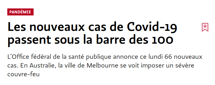 fredericschutz's tweet photo. On est lundi, le jour où les dépêches COVID sont positives: "le nombre de nouveaux cas de coronavirus repasse sous la barre des 100 cas" (ici @keystone_ats dans @LeTemps et @tdg). Et on sait que ça ne veut rien dire, car les chiffres du week-end sont toujours plus bas.  1/ https://t.co/D1guKARUfW