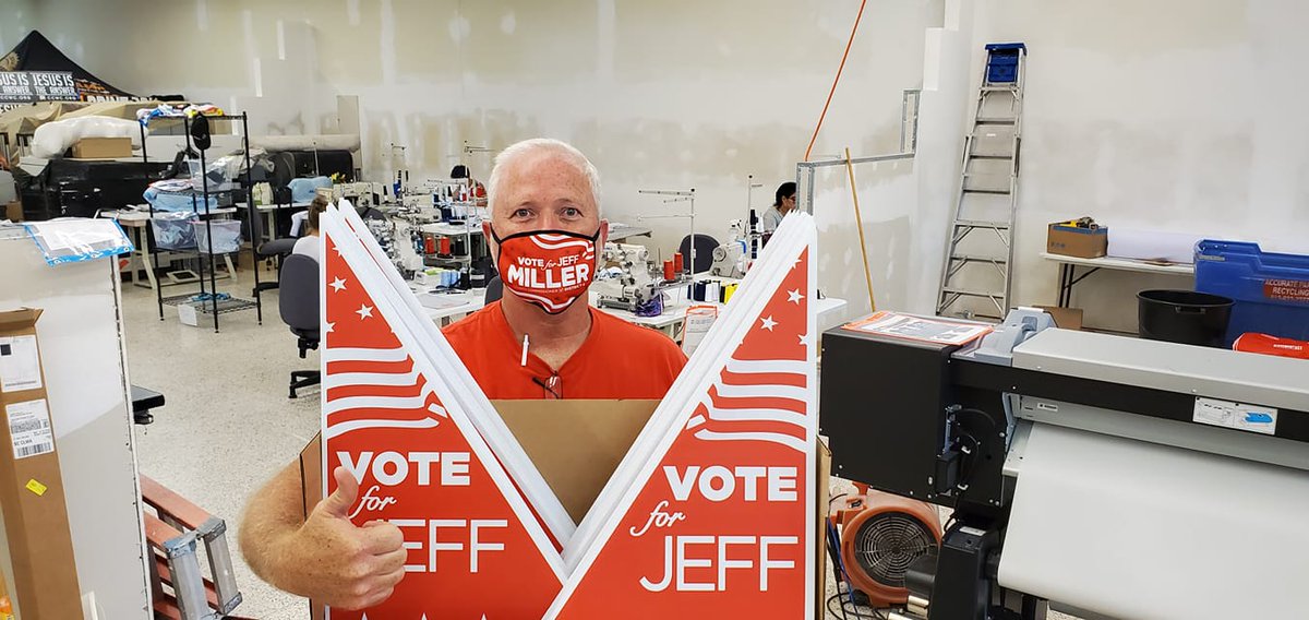 jeff4pasco's tweet photo. 72 Hour Print kicking out more great signs and a custom face mask. Time to elect a County Commissioner that thinks outside of the box. Vote for Jeff Miller on August 18th...or sooner by mail-in ballot or early voting. https://t.co/xN8aaxI4ls