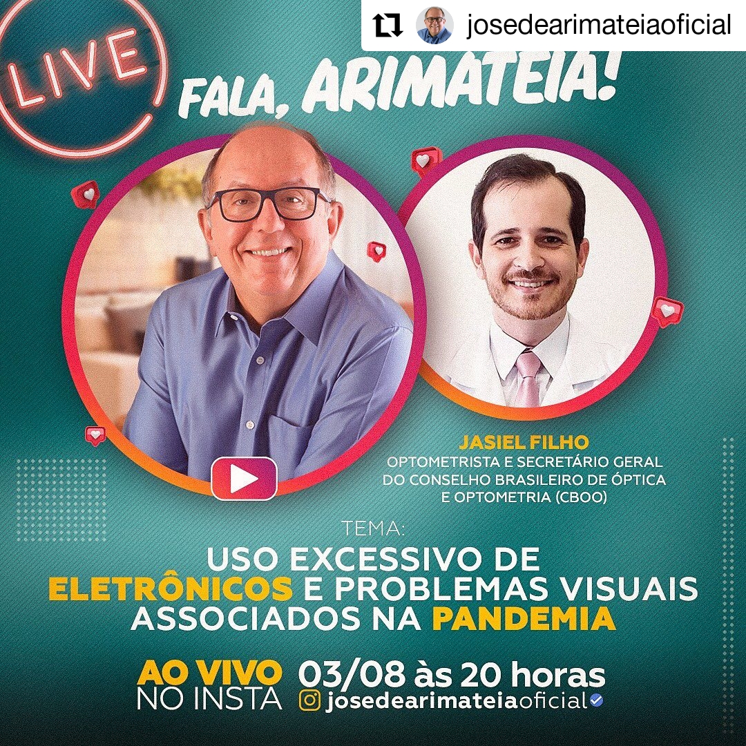 CBOOBrasil's tweet photo. José de Arimateia fará a Live “Fala, Arimateia”, HOJE às 20h, e convida o Dr. Jasiel Filho (Optometrista e Secretário Geral do CBOO) ⁣
⁣
Tem dúvidas? Quer fazer uma pergunta? Então acompanhe ao vivo, direto do Instagram @josedearimateiaoficial. Aguardamos todos vocês!⁣ https://t.co/j3uFEbDPWC