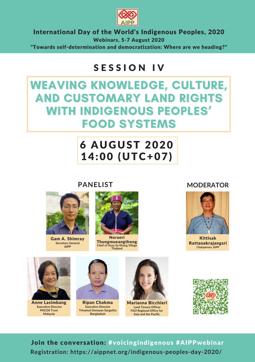 aippnet's tweet photo. Meet the speakers for #AIPPwebinar #voicingindigenous rights in the "Session IV on "Weaving knowledge, culture, and customary land rights with Indigenous Peoples’ Food Systems.” Register here: https://t.co/tOvPfCKclw
#IPsDay2020 #SelfDetermination https://t.co/LwbqqjinEB