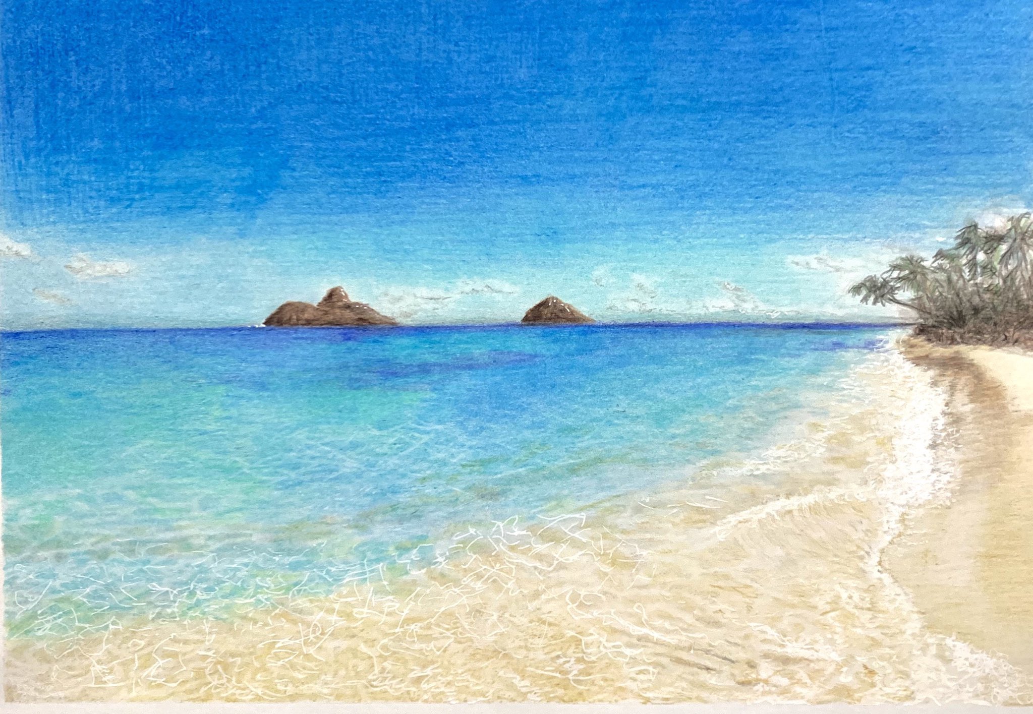 Twitter এ いとしん 空がヘタ過ぎて 泣 色鉛筆 色鉛筆画 風景 アナログイラスト ビーチ Hawaii Kailua 海 波 T Co Fj2lqifm9c ট ইট র