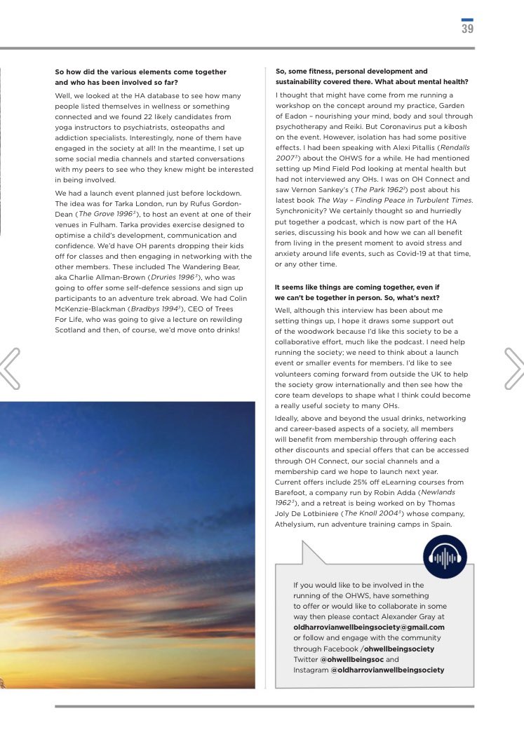 OHWellbeingSoc's tweet photo. Have you received your copy of Follow Up!

Full of very informative articles, looks professional and slick and great to hear about some superb initiatives on the Hill and wider.

Online version - https://t.co/0rwcQPMy8t

#OldHarrovians #OHWS https://t.co/eVPAHdQXXT