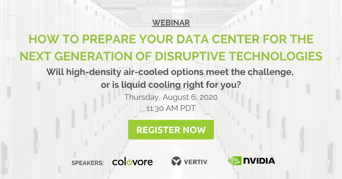 colovore's tweet photo. Join Peter Harrison, Co-Founder and CTO of Colovore, along with experts from @NVIDIA and @Vertiv on Thursday, August 6, for a discussion on how to prepare your #datacenter for the next generation of disruptive technologies. https://t.co/abTP9aCJzH https://t.co/nZ55P21Y1q