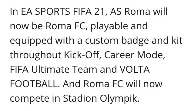 Fifacmtips On Twitter Rectification As Roma S Stadium Will Still Be In The Game As Lazio Roma Share The Stadium As Roma Will Be Playing In A Generic Stadium In Fifa21 Career Mode