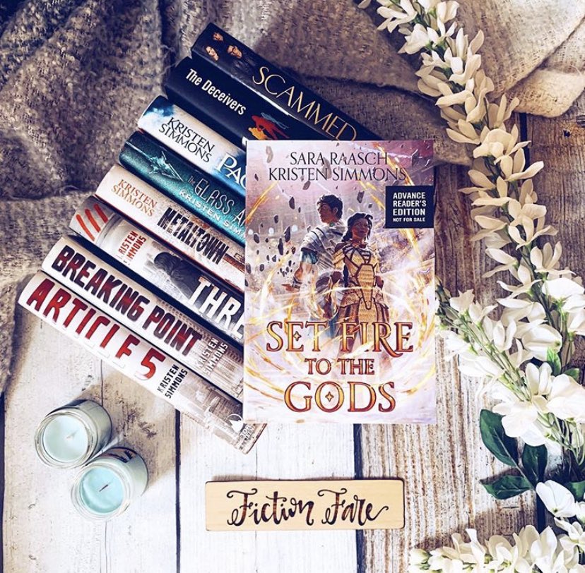 SET FIRE is my (Kristen’s) 16th novel (the first I’ve co-written!). Some of my others: the Article 5 series, THE GLASS ARROW, METALTOWN, PACIFICA, and the Vale Hall series (THE DECEIVERS), but writing with  @seesarawrite is the absolute best. (Thanks  @fictionfare for the pic!)