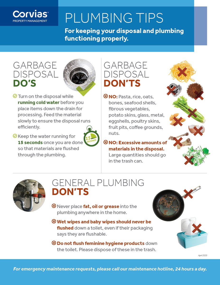 APGResidents's tweet image. Maintenance Tip Monday! Do you ever question what is ok to put in your garbage disposal? Here you go!