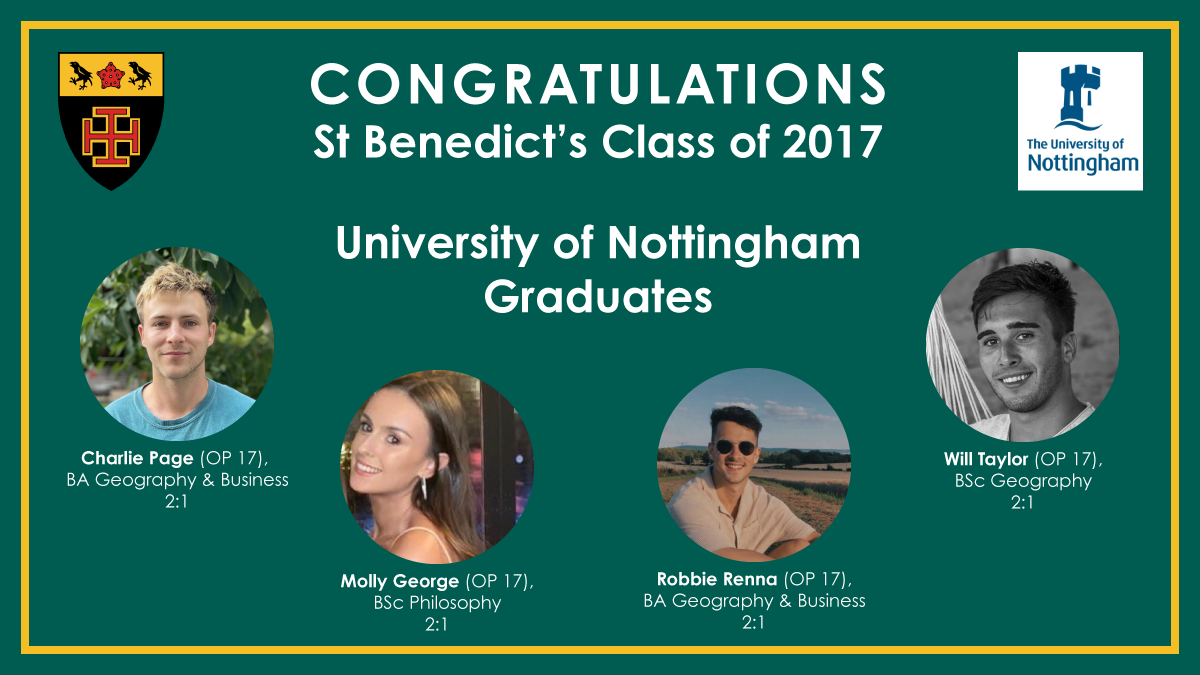 BenniesDevelop's tweet photo. Congratulations to our @stbenedicts Class of 2017 University of Nottingham Graduates!!

We are so proud of all of you!

#oldpriorians #opacommunity #newgraduates https://t.co/BuBDDptl5p
