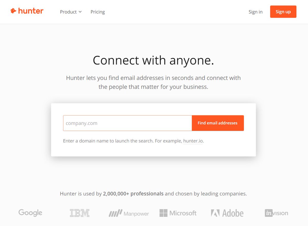 #AppOfTheWeek is #Hunter
Simplify your prospecting efforts. <a href="/EmailHunter/">Hunter</a> lets you find email addresses in seconds and connect with the people that matter for your business.

bit.ly/2appoftheweek 
#emailfinder #software #emailmarketing