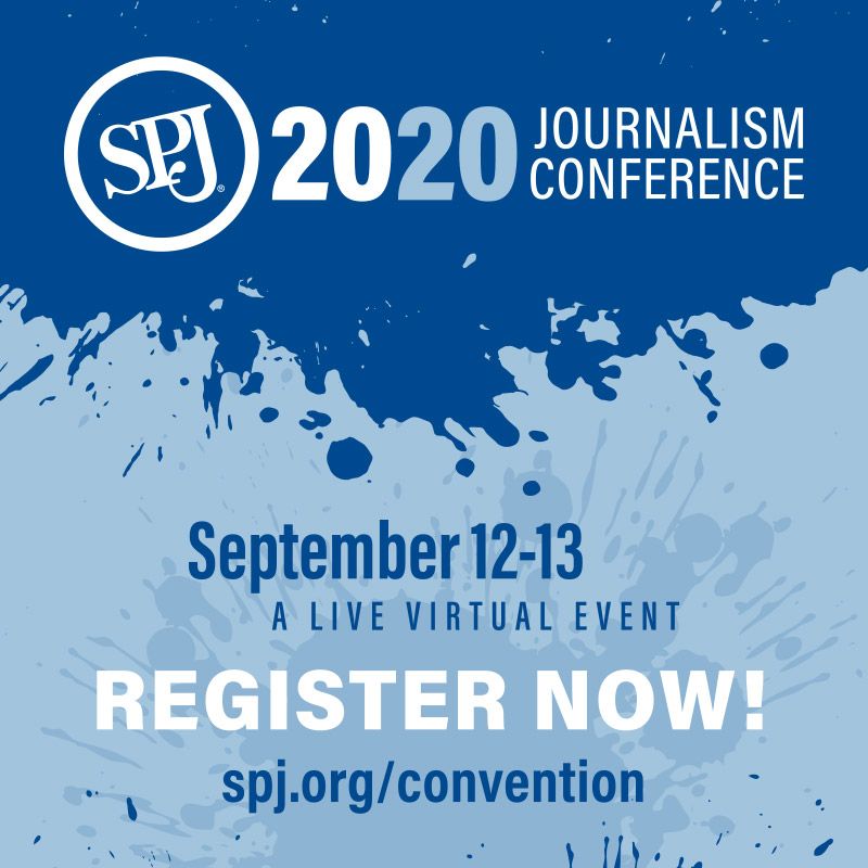 spj_tweets's tweet photo. Registration for #SPJ2020 is now open! This exciting virtual conference will feature 20+ sessions and workshops, discussions with SPJ Fellows and other big-name journalists and virtual networking opportunities. Join us Sept. 12-13: https://t.co/Vh04umxrf0 https://t.co/NG08DJ1bjd