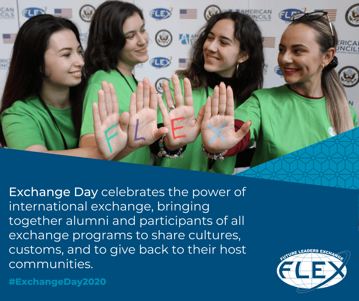 FLEXAlumni's tweet photo. Today we #CelebrateExchangeDay, an opportunity for international exchange participants and host communities to come together to share cultural diversity and American customs! Join us in raising awareness of the power and breadth of cultural exchanges using #ExchangeDay2020 https://t.co/oH5GVRN0jS