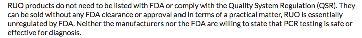 Quote, "Neither the manufacturers nor the FDA are willing to state that PCR testing is safe or effective for diagnosis."  https://cvpandemicinvestigation.com/where-the-covid19-cases-come-from-virus-isolation-myths-and-pcr-technology/?fbclid=IwAR2KNzC67Qb5y1U15Sjug4S8s7Wbbm1OaiZxbbn-bjKej3fZa-88qaHnOcY