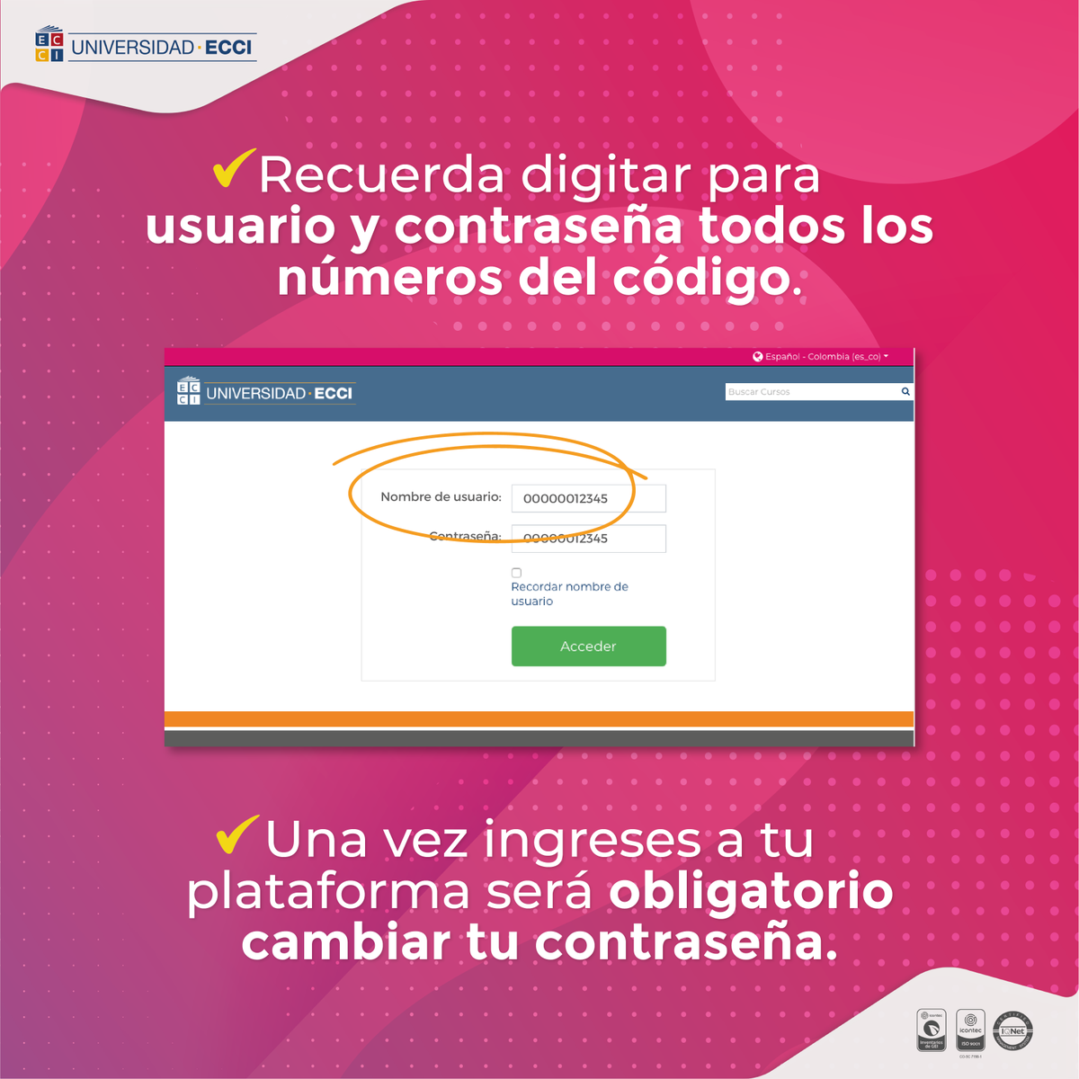 EcciVirtual's tweet photo. ¡La forma de ingresar a tus aulas virtuales cambió!
Recuerda tener presente tu código estudiantil para hacer el ingreso. https://t.co/ttE22TKKeY