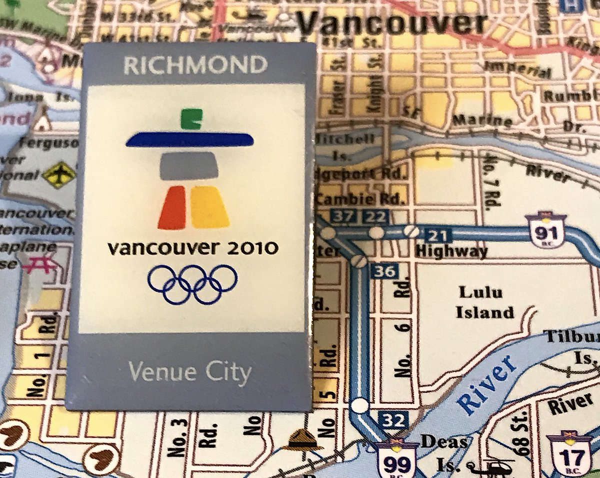 158. RICHMOND- the city really went in hard on the fact it hosted one event out of like 23 in the olympics- anyways, it's the olympic pin, it says richmond's name on it- fine