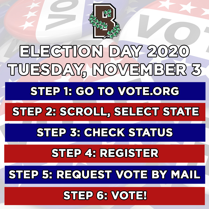 BrownU_WBB's tweet photo. With Election Day 3 months away, take these steps to join us in voting this year!

1️⃣ Go to https://t.co/LpgoaToQtw
2️⃣ Scroll down, select your state
3️⃣ Check your status
4️⃣ Register to vote
5️⃣ Request vote by mail
6️⃣ Vote!

#GoBruno 🐻🏀📝 https://t.co/aSdPKmYcRd