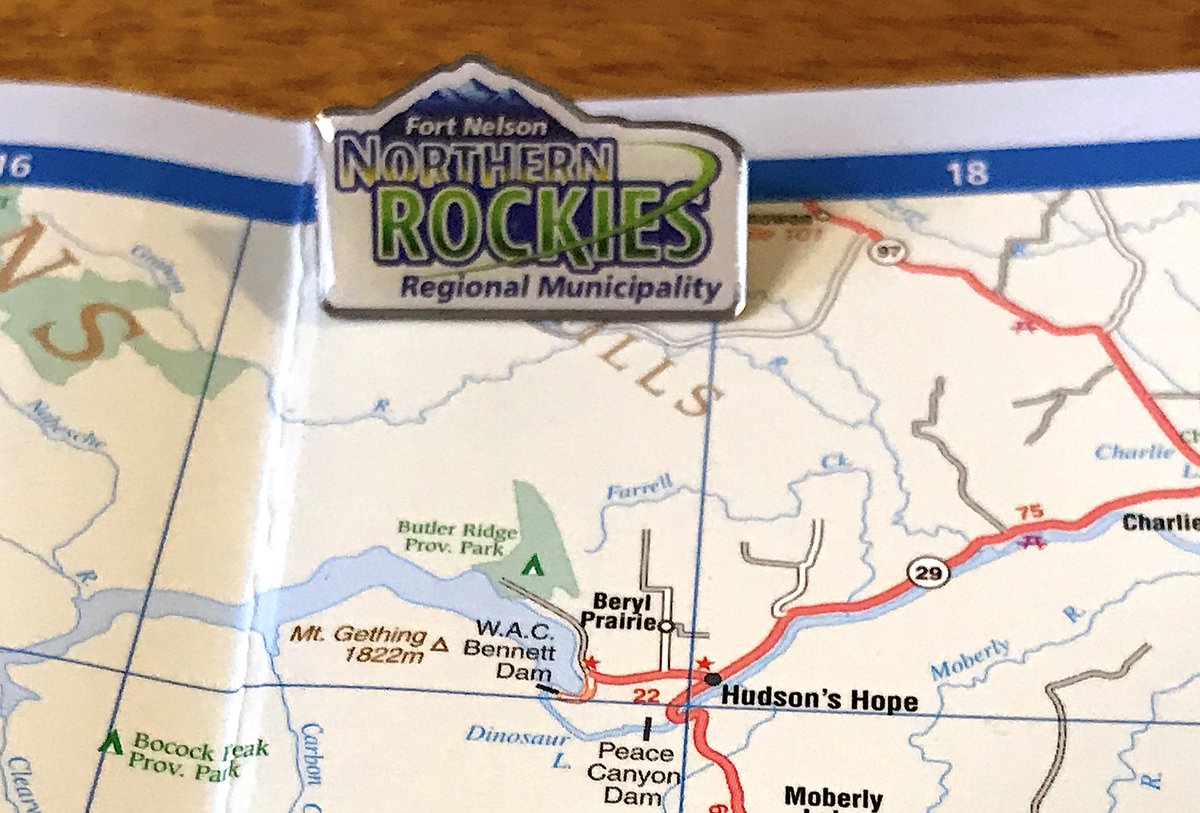 155. NORTHERN ROCKIES REGIONAL MUNICIPALITY- Fort Nelson has many interesting pins! - Unfortunately, Fort Nelson transformed into a mega municipality containing all of northeastern B.C. in 2009- So we have this corporate logo, done by someone who took a few photoshop courses