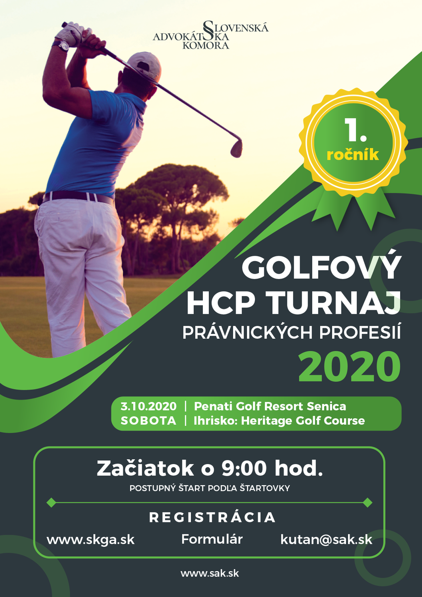 SAK_svk's tweet photo. Slovenská advokátska komora organizuje svoj druhý golfový turnaj v rámci roka s názvom „Golfový turnaj právnických profesií“, ktorý sa uskutoční 3.10.2020 (sobota) v @PenatiGolf Senica. Pre prihlásenie sa vyplňte tento formulár: https://t.co/BVetoc6rif.

#sak_sk #advokati #golf https://t.co/wMS8fZf8DG